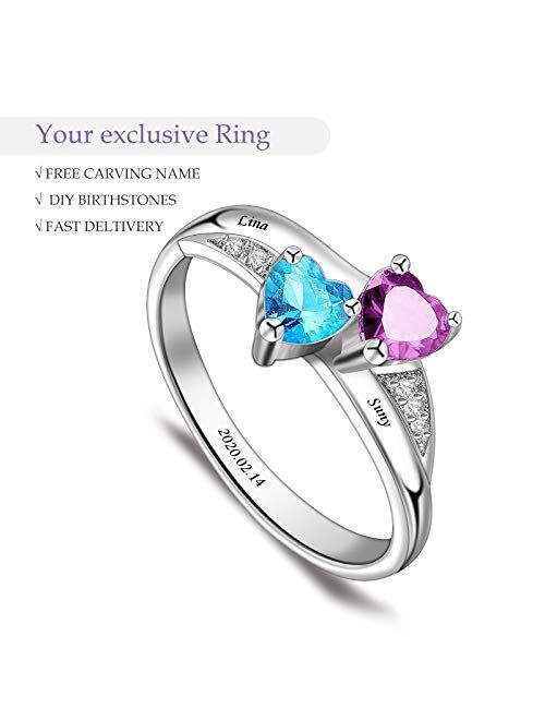 Personalized Engraved Sterling Silver Mothers Rings with 2-8 Simulated Birthstones Family Rings for Mother