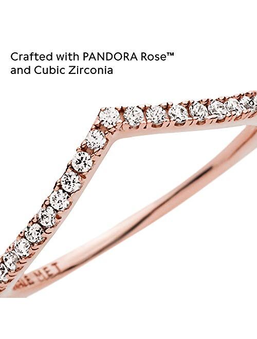 Pandora Jewelry Sparkling Wishbone Cubic Zirconia Ring in Pandora Rose