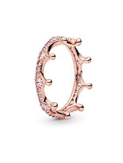 Jewelry Pink Sparkling Crown Crystal Ring in Pandora Rose