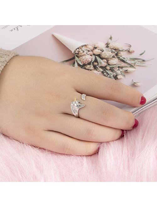 925 Sterling Silver Ring Unicorn Adjustable Wrap Open Ring Gift for Teen Girl Women Unicorn Party