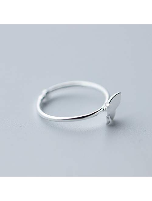 Kokoma Sterling Silver Dainty Butterfly Ring Minimalist Adjustable Open Tail Finger Stacking Band