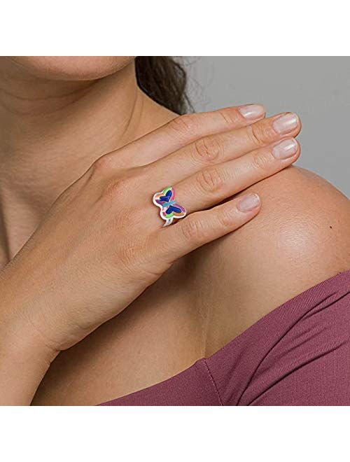Crysly Mood Rings Silver Emotional Ring Butterfly Mood Control Finger Rings Colorful Adjustable for Women and Girls