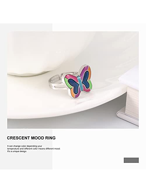 Crysly Mood Rings Silver Emotional Ring Butterfly Mood Control Finger Rings Colorful Adjustable for Women and Girls