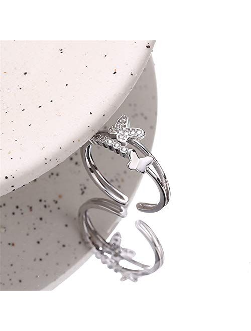 CZ Butterfly 925 Sterling Silver Ring for Women Girls Crystal Promise Statement Stacking Expandable Open Rings Adjustable Hand Made Jewelry Dainty Birthday Anniversary Ch