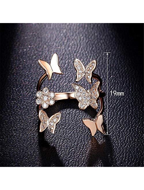 GYHJA Adjustable Dainty Butterfly Rings For Women Teen Girls Pretty Cute Simple Open Crystal Promise Ring Jewelry