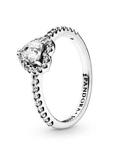 Jewelry Elevated Heart Cubic Zirconia Ring in Sterling Silver
