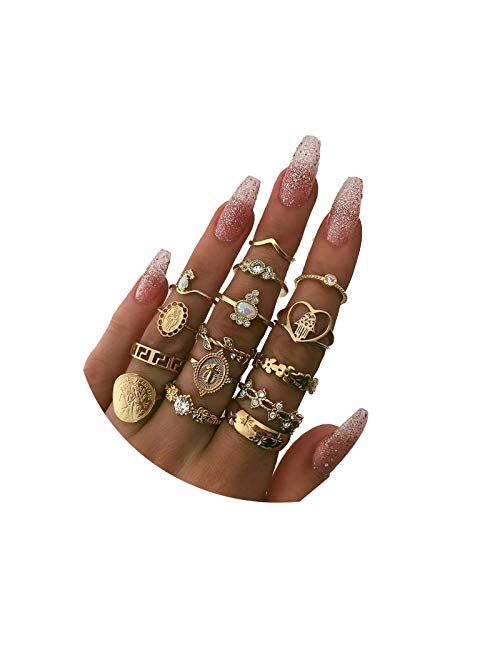 FUTIMELY 58PCS Boho Knuckle Rings Crystal Stackable Rings Set for Teen Girls Vintage Gold Silver Midi Joint Nail Finger Rings Set