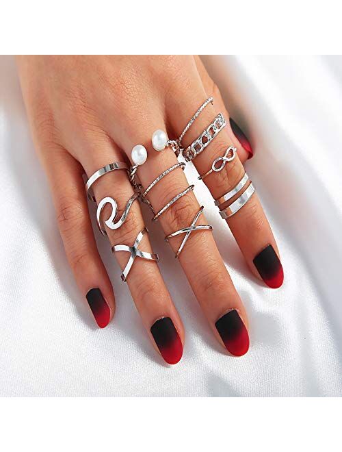FUTIMELY 58PCS Boho Knuckle Rings Crystal Stackable Rings Set for Teen Girls Vintage Gold Silver Midi Joint Nail Finger Rings Set