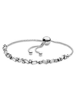 Jewelry Glacial Beauty Sliding Cubic Zirconia Bracelet in Sterling Silver, 9.8"