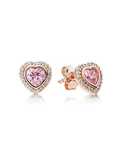 Sparkling Love Rose Gold Stud Earrings with Pink & Clear CZ 280568PCZ