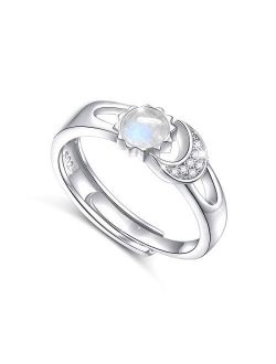 Flyow Created Opal Ring Sterling Silver Sun Moon Adjustable Rings for Women