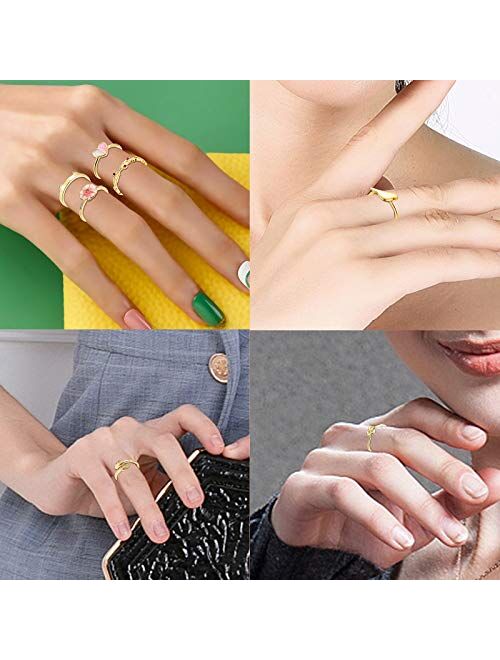 20 Pcs Adjustable Rings Set for Women - Finger Rings Pack Stackable Rings for Teens- Cute Rings for Teen Girls -in Gold and Silver Tone