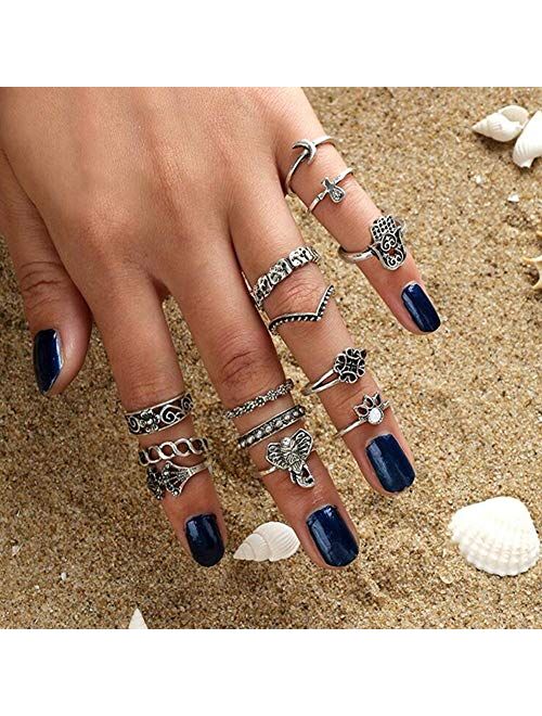 LOLIAS 44 Pcs Vintage Knuckle Ring Set for Women Girls Stackable Rings Set Hollow Carved Flowers 