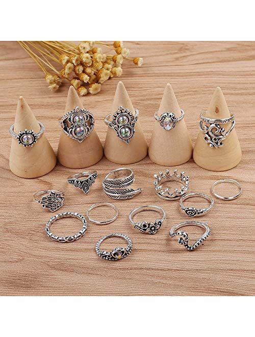 LOLIAS 104 Pcs Vintage Knuckle Ring Set for Women Girls Stackable Rings Set Hollow Carved Flowers (Alloy，104pcs, Adjustable)