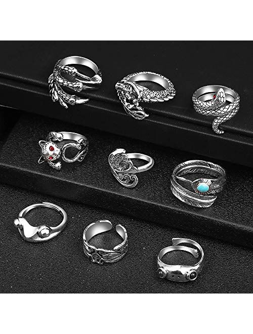 Y2K Open Rings Set Knuckle Stacking Ring Snake Ring Boho Finger Rings for Women Men Girls