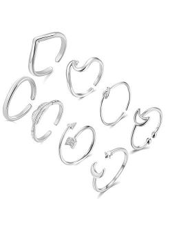 YANCHUN Simple Open Rings Set for Women Stackable Thumb Rings Set Love Knot Arrow Wave Ring for Girls