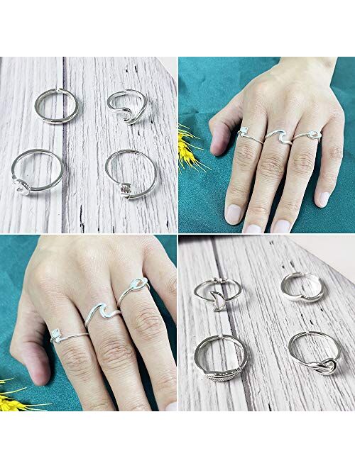 YANCHUN Simple Open Rings Set for Women Stackable Thumb Rings Set Love Knot Arrow Wave Ring for Girls