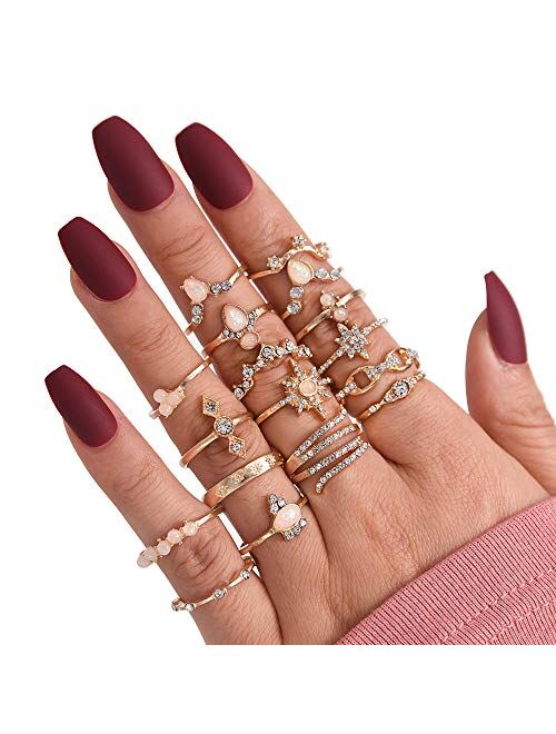FUTIMELY 17PCS Boho Crystal Knuckle Stacking Rings Set Gold Vintage Stackable Joint Midi Finger Rings Set for Women Girls