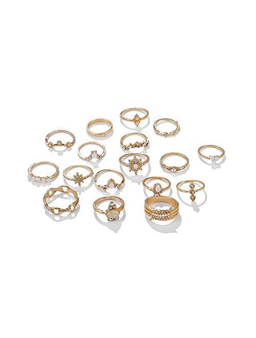 FUTIMELY 17PCS Boho Crystal Knuckle Stacking Rings Set Gold Vintage Stackable Joint Midi Finger Rings Set for Women Girls