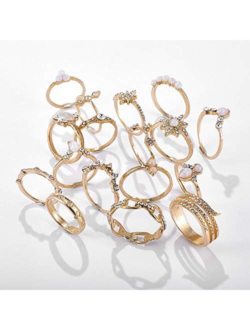 FUTIMELY 17PCS Boho Crystal Knuckle Stacking Rings Set Gold Vintage Stackable Joint Midi Finger Rings Set for Women Girls