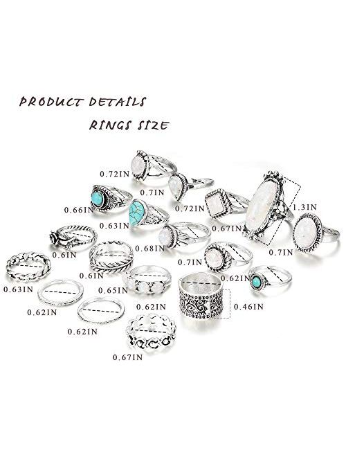Hanpabum 18Pcs Vintage Creat Opal &Turquoise Knuckle Ring for Women Girls Bohemian Five Finger Stackable Rings Set Friendship Jewelry