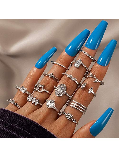 FUTIMELY 76Pcs Bohemian Knuckle Stackable Rings Set for Women Teen Girls Vintage Gold&Silver Rings Crystal Joint Midi Finger Rings Set Multiple Rings Pack