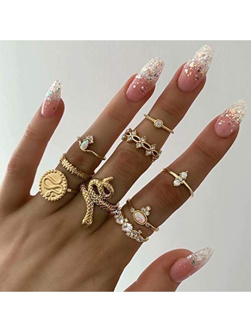 FUTIMELY 76Pcs Bohemian Knuckle Stackable Rings Set for Women Teen Girls Vintage Gold&Silver Rings Crystal Joint Midi Finger Rings Set Multiple Rings Pack