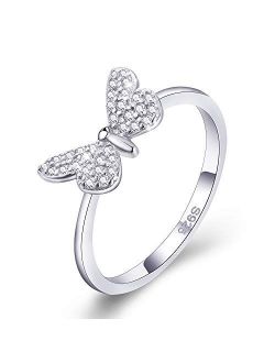 Kemstone 925 Sterling Silver Dainty Butterfly CZ Ring Women Fashion Jewelry, Size 4-9