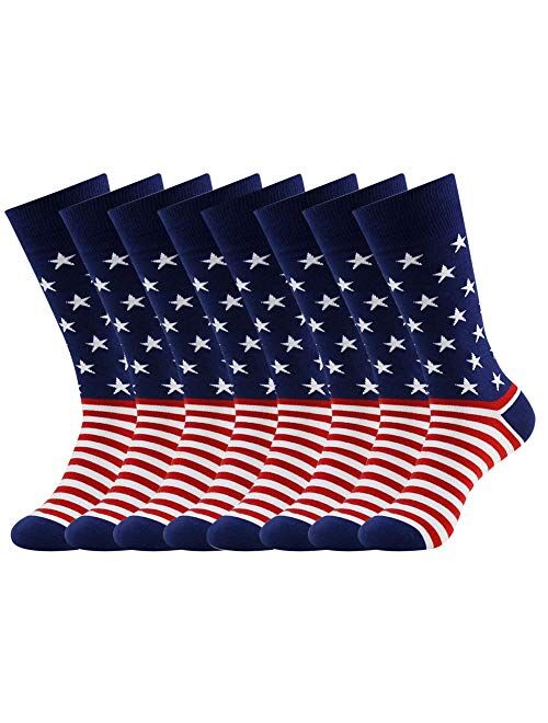 American Flag Fun Dress Socks for Men,Bonangel Cotton Novelty Crew Socks,Groomsmen Gift Socks 2/4/6 Pairs