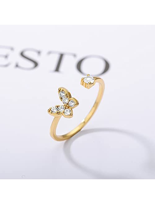 TOOPNK 2Pcs Butterfly Rings for Women Gold Silver Butterfly Ring Adjustable CZ Butterfly Jewelry for Teen Girls and Girlfriend Anniversary Birthday Gift
