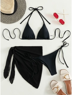 3pack Triangle Tie Side Bikini Swimsuit & Beach Skirt