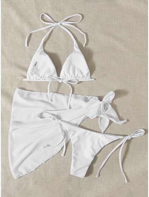Shein 3pack Triangle Tie Side Bikini Swimsuit & Beach Skirt