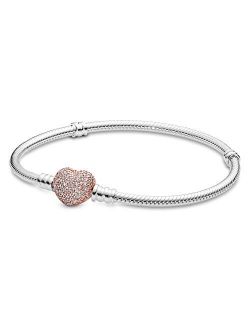 Jewelry Moments Pave Heart Clasp Snake Chain Cubic Zirconia Bracelet in Rose