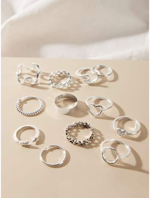 Shein 12pcs Geometric & Heart Decor Ring-stackable or knuckle ring