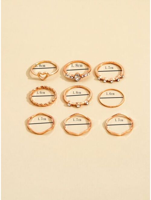 Shein 9pcs Rhinestone Detail Ring-stackable or knuckle ring