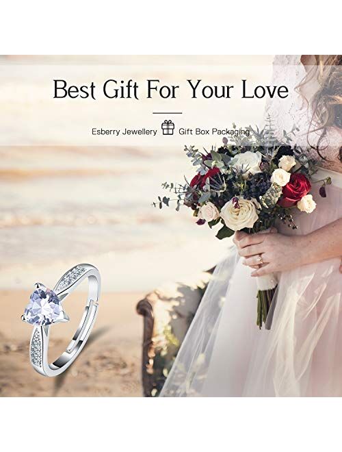 ✦Gifts for Mother's Day✦ 18K Gold Plating 925 Sterling Silver Birthstone Rings Heart Shape Cubic Zirconia Rings Gemstone Adjustable Rings Birthday Gifts for Women Girls M
