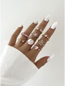 8pcs Rhinestone Detail Ring-stackable or knuckle ring