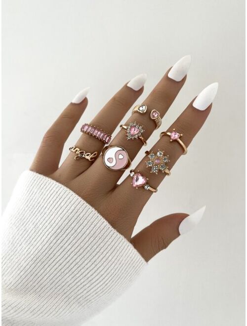 Shein 8pcs Rhinestone Detail Ring-stackable or knuckle ring