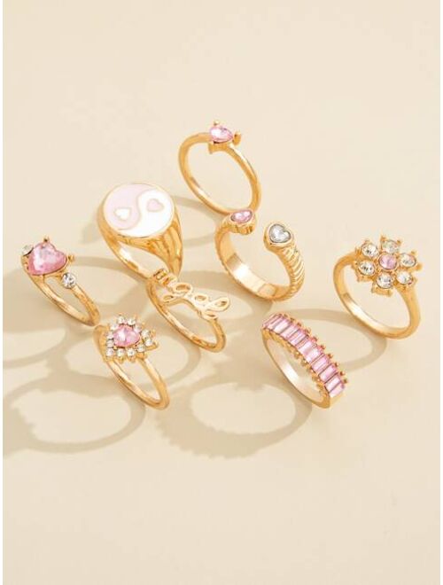Shein 8pcs Rhinestone Detail Ring-stackable or knuckle ring