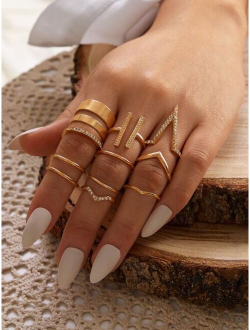 Shein 12pcs Rhinestone Decor Geometric Decor Ring-stackable or knuckle ring