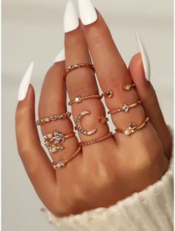 10pcs Rhinestone Decor Ring--stackable or knuckle ring