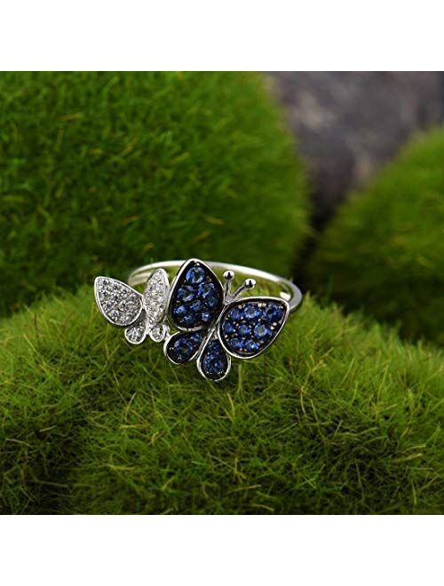 Santuzza 925 Sterling Silver Blue Butterfly Ring Shiny Blue Nano Cubic Zirconia White Cubic Zirconia Fashion Jewelry