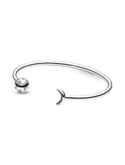 Moon & Stars Open Bangle Bracelet