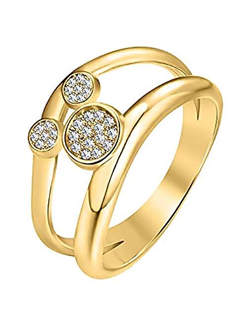 SVC-JEWELS Mickey Shape Rings Yellow Gold Over Sterling Silver White Diamond Mouse Ring for Women Girl Party Jewelry