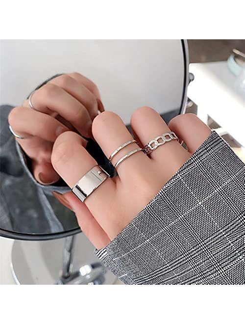 100PCS Vintage Silver Knuckle Rings Set, Bohemia Retro Joint Stackable Midi Ring Set for Women Girls Teens , Pack of Finger Rings Size 5-10