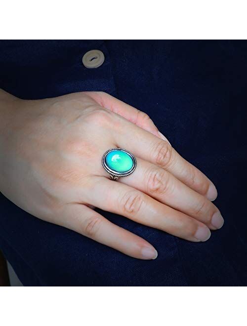 Fun Jewels Vintage Style Antique Silver Plating Brass Oval Stone Color Change Mood Ring Size Adjustable