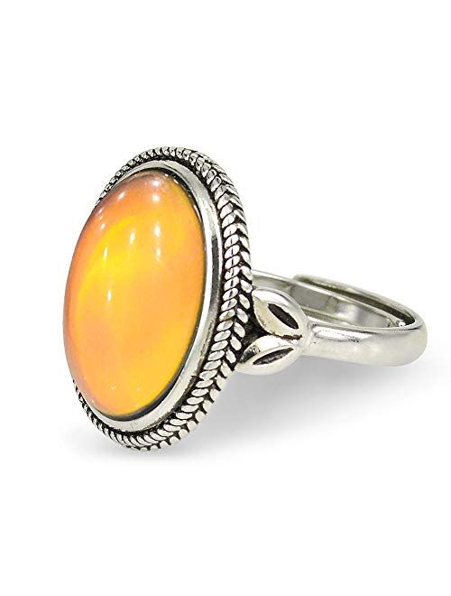 Fun Jewels Vintage Style Antique Silver Plating Brass Oval Stone Color Change Mood Ring Size Adjustable
