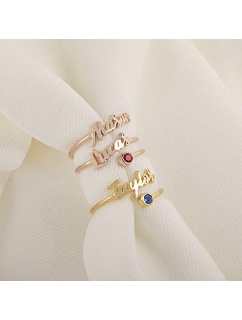 PDTJMTG Name Ring with Birthstone Personalized Engraved Name Plate Custom Ring for Women Girl