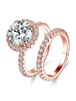 JIANGYUE Rose Gold Plated Rings for Women Birthstone Rings for Girls White Cubic Zirconia Cocktail Rings Mothers Day Jewelry Gifts Size 5 6 7 8 9 10