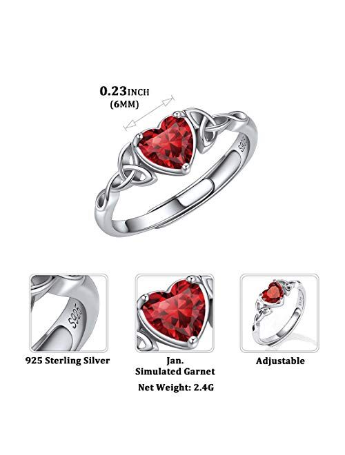 ChicSilver 6mm Heart Shape Sparkling Birthstone White Gold Plated 925 Sterling Silver Celtic Knot Ring Adjustable(with Gift Box)